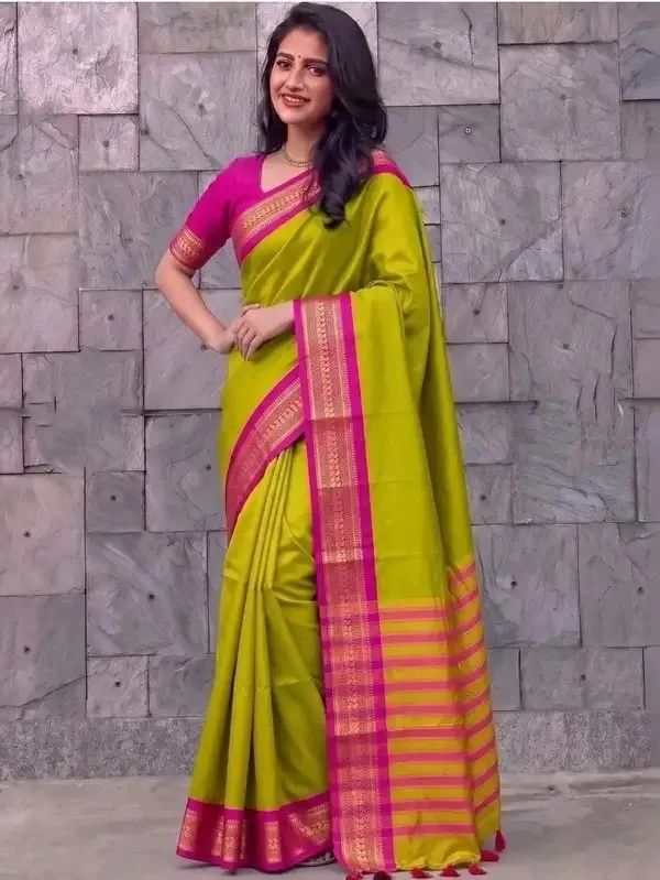 Green_Magenta_Border_Cotton_Silk_Traditional_Saree_For_Women_Saree_under_999