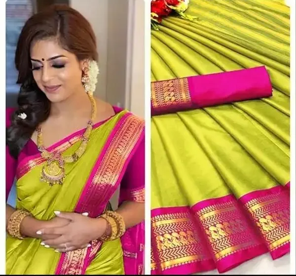 Green_Magenta_Border_Cotton_Silk_Traditional_Saree_For_Women_Saree_under_999