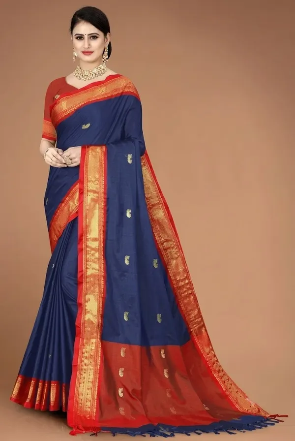 Navy_Blue_Red_Cotton_Silk_Paisley_Traditional_Saree_For_Women_Saree_under_999