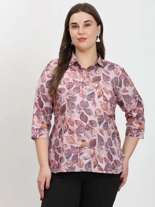 HIBELTS_Women_Solid_Shirt_Collar_Top_With_3_4th_Sleeves_Regular_Fit