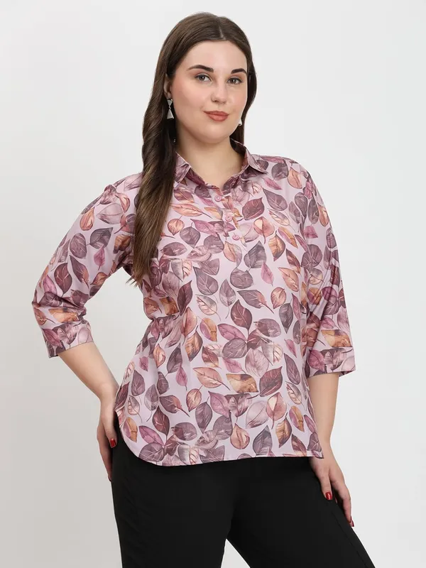 HIBELTS_Women_Solid_Shirt_Collar_Top_With_3_4th_Sleeves_Regular_Fit
