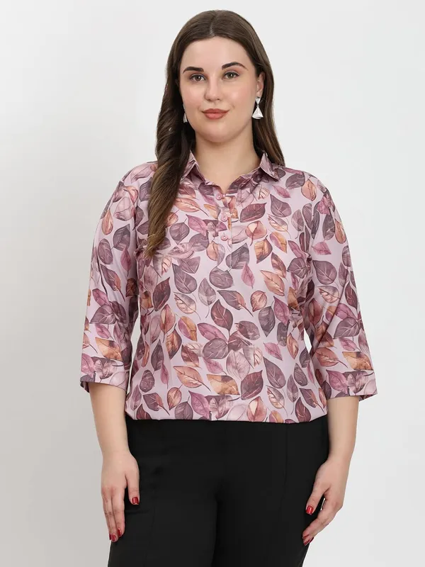 HIBELTS_Women_Solid_Shirt_Collar_Top_With_3_4th_Sleeves_Regular_Fit