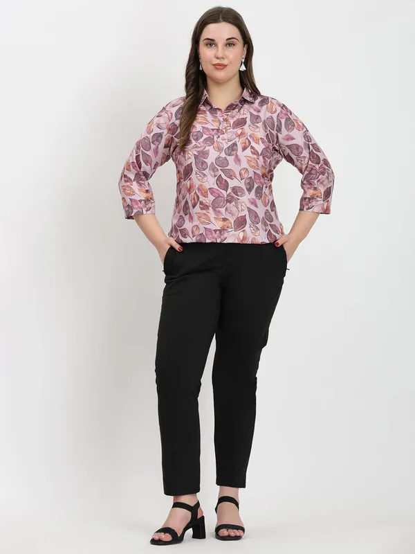 HIBELTS_Women_Solid_Shirt_Collar_Top_With_3_4th_Sleeves_Regular_Fit
