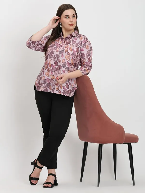 HIBELTS_Women_Solid_Shirt_Collar_Top_With_3_4th_Sleeves_Regular_Fit