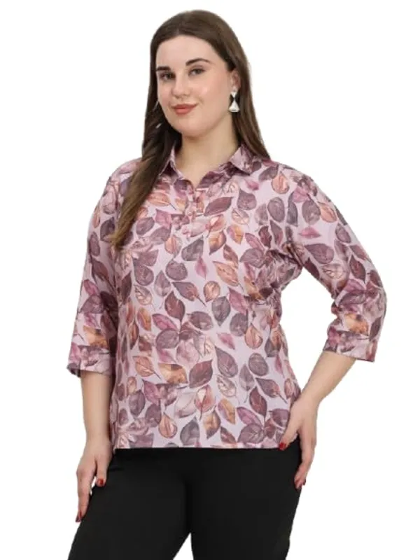 HIBELTS_Women_Solid_Shirt_Collar_Top_With_3_4th_Sleeves_Regular_Fit
