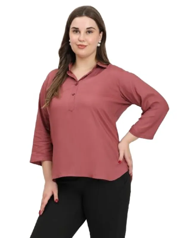 HIBELTS_Women_Solid_Shirt_Collar_Top_With_3_4th_Sleeves_Regular_Fit