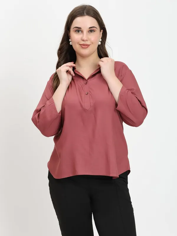 HIBELTS_Women_Solid_Shirt_Collar_Top_With_3_4th_Sleeves_Regular_Fit