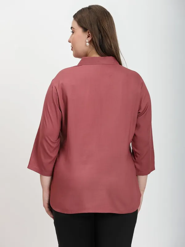 HIBELTS_Women_Solid_Shirt_Collar_Top_With_3_4th_Sleeves_Regular_Fit