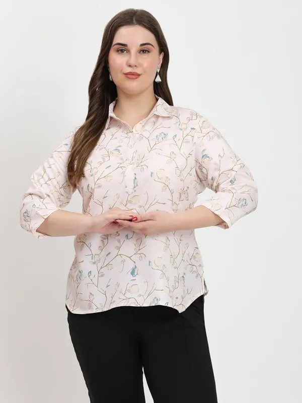 HIBELTS_Women_Solid_Shirt_Collar_Top_With_3_4th_Sleeves_Regular_Fit