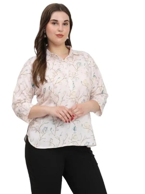 HIBELTS_Women_Solid_Shirt_Collar_Top_With_3_4th_Sleeves_Regular_Fit