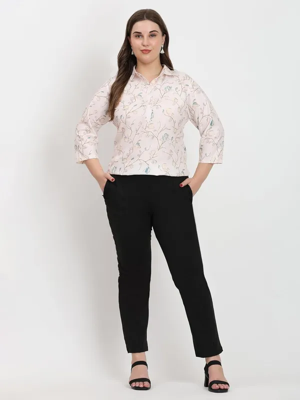 HIBELTS_Women_Solid_Shirt_Collar_Top_With_3_4th_Sleeves_Regular_Fit