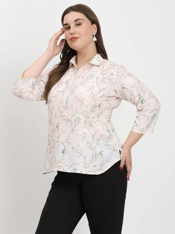 HIBELTS_Women_Solid_Shirt_Collar_Top_With_3_4th_Sleeves_Regular_Fit