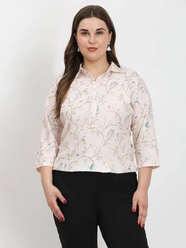 HIBELTS_Women_Solid_Shirt_Collar_Top_With_3_4th_Sleeves_Regular_Fit
