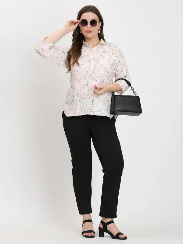 HIBELTS_Women_Solid_Shirt_Collar_Top_With_3_4th_Sleeves_Regular_Fit