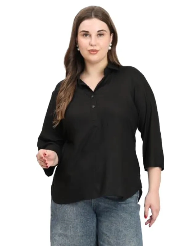 HIBELTS_Women_Solid_Shirt_Collar_Top_With_3_4th_Sleeves_Regular_Fit