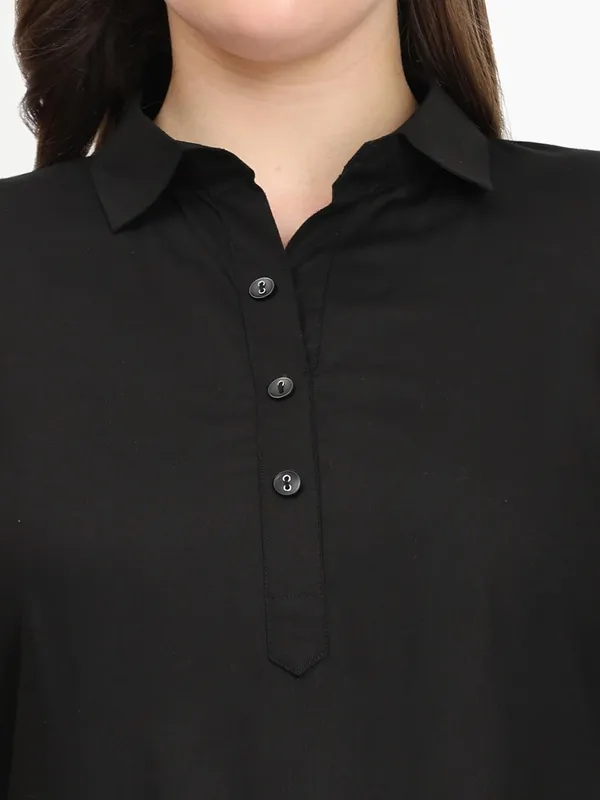 HIBELTS_Women_Solid_Shirt_Collar_Top_With_3_4th_Sleeves_Regular_Fit