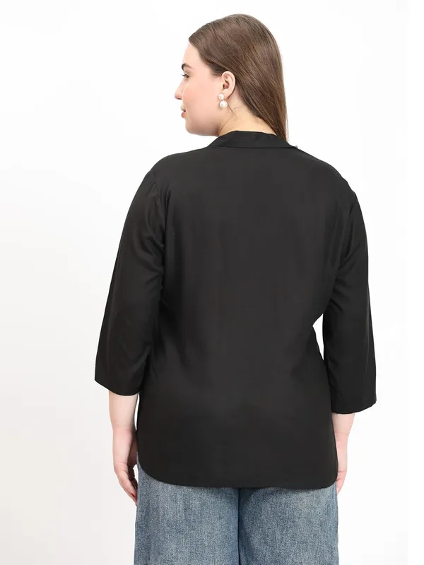 HIBELTS_Women_Solid_Shirt_Collar_Top_With_3_4th_Sleeves_Regular_Fit