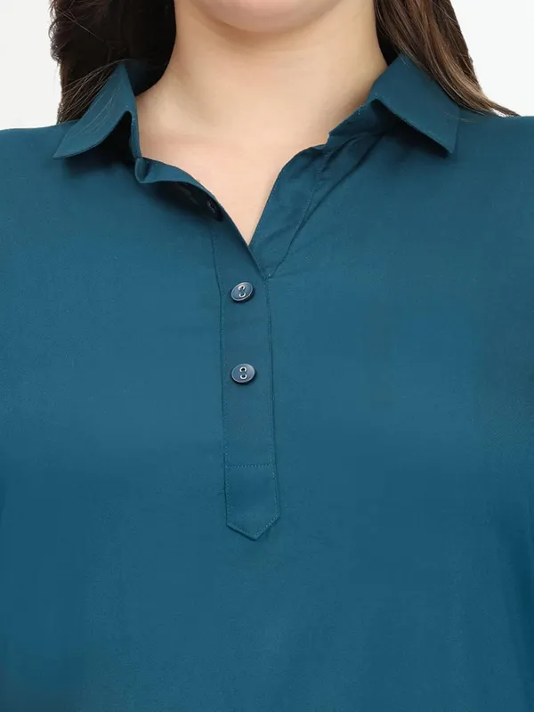 HIBELTS_Women_Solid_Shirt_Collar_Top_With_3_4th_Sleeves_Regular_Fit