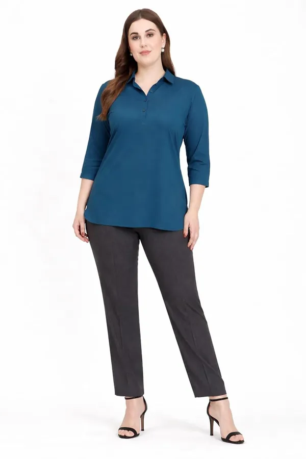 HIBELTS_Women_Solid_Shirt_Collar_Top_With_3_4th_Sleeves_Regular_Fit