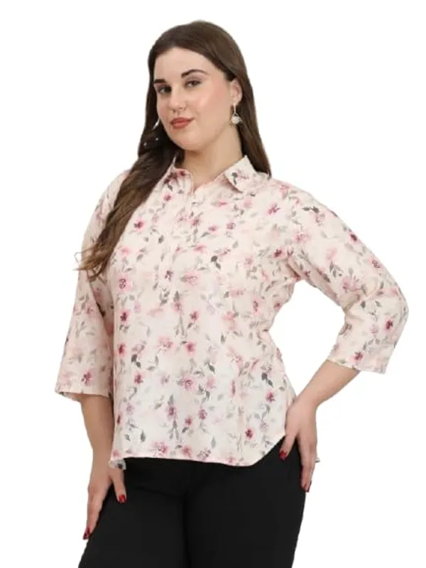 HIBELTS_Women_Solid_Shirt_Collar_Top_With_3_4th_Sleeves_Regular_Fit