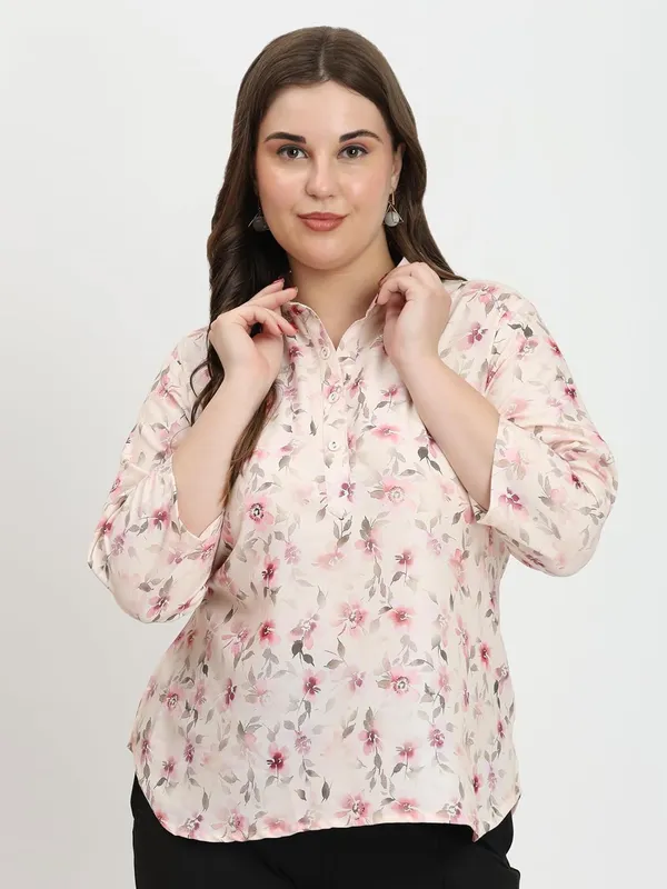 HIBELTS_Women_Solid_Shirt_Collar_Top_With_3_4th_Sleeves_Regular_Fit