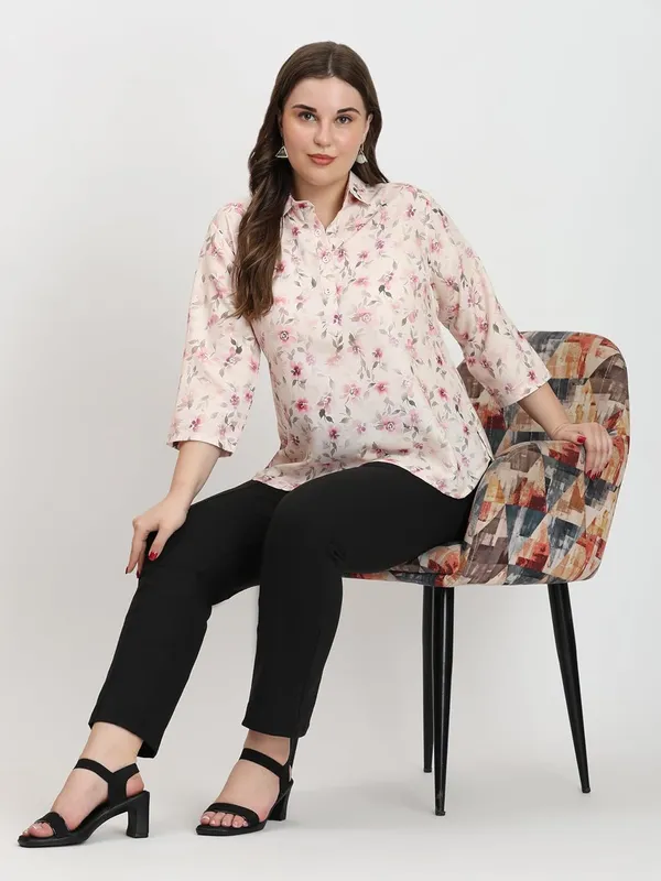 HIBELTS_Women_Solid_Shirt_Collar_Top_With_3_4th_Sleeves_Regular_Fit