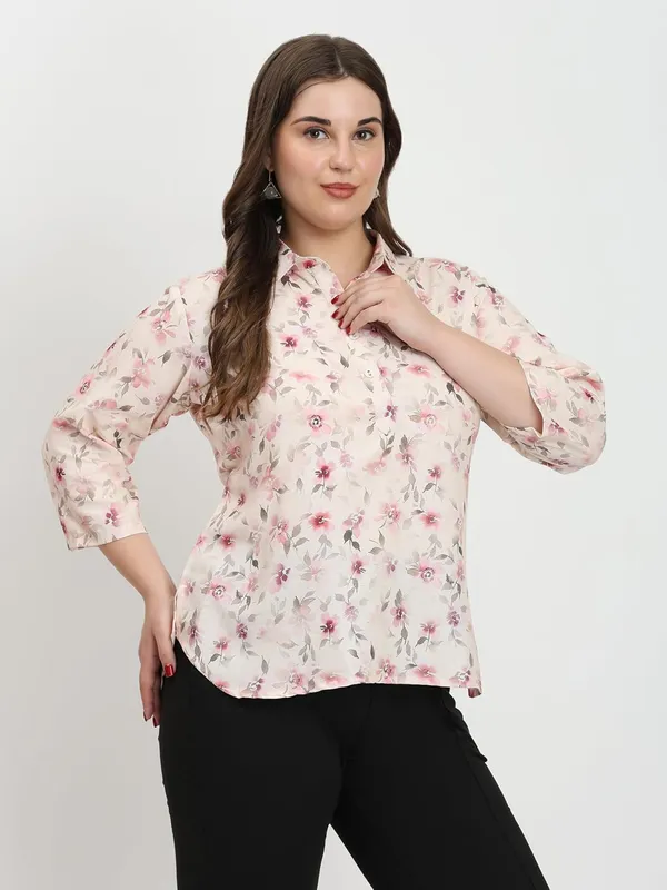 HIBELTS_Women_Solid_Shirt_Collar_Top_With_3_4th_Sleeves_Regular_Fit