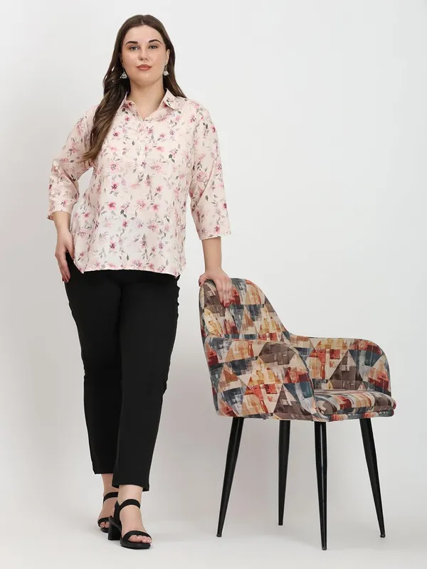 HIBELTS_Women_Solid_Shirt_Collar_Top_With_3_4th_Sleeves_Regular_Fit