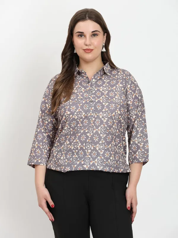 HIBELTS_Women_Solid_Shirt_Collar_Top_With_3_4th_Sleeves_Regular_Fit