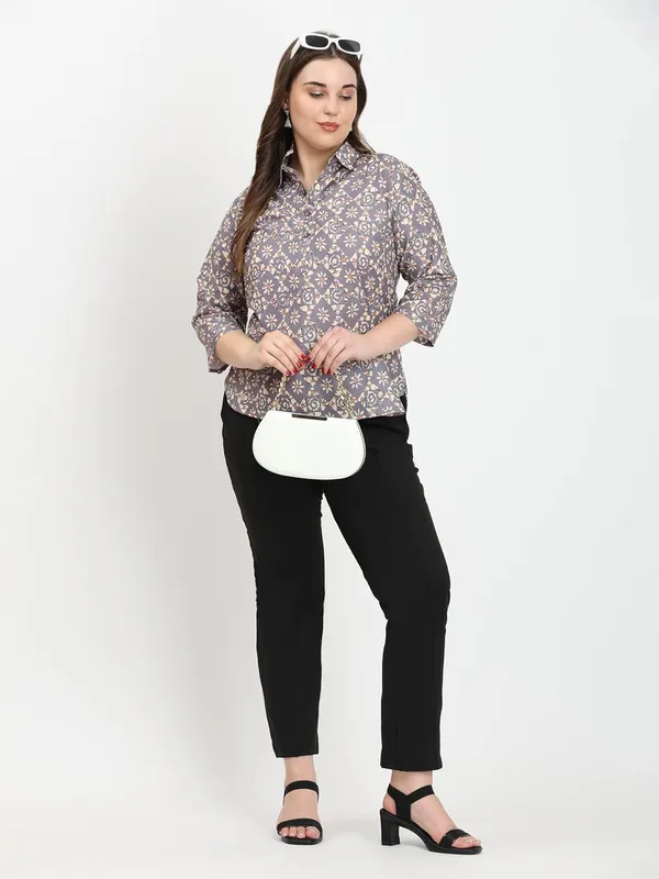 HIBELTS_Women_Solid_Shirt_Collar_Top_With_3_4th_Sleeves_Regular_Fit
