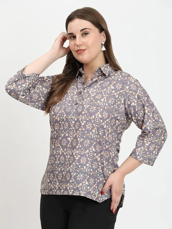 HIBELTS_Women_Solid_Shirt_Collar_Top_With_3_4th_Sleeves_Regular_Fit