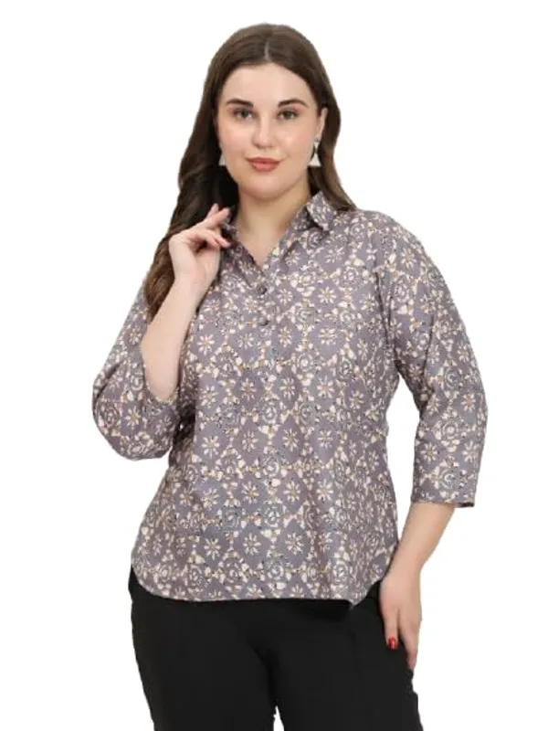 HIBELTS_Women_Solid_Shirt_Collar_Top_With_3_4th_Sleeves_Regular_Fit