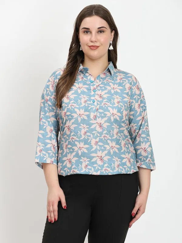 HIBELTS_Women_Solid_Shirt_Collar_Top_With_3_4th_Sleeves_Regular_Fit