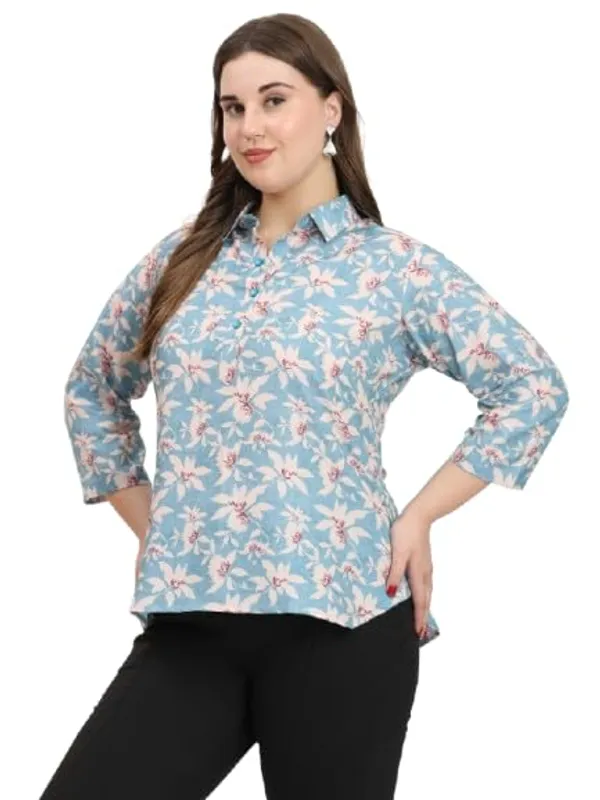 HIBELTS_Women_Solid_Shirt_Collar_Top_With_3_4th_Sleeves_Regular_Fit
