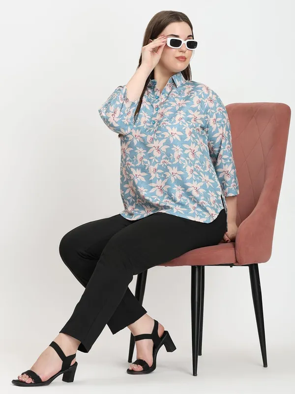 HIBELTS_Women_Solid_Shirt_Collar_Top_With_3_4th_Sleeves_Regular_Fit