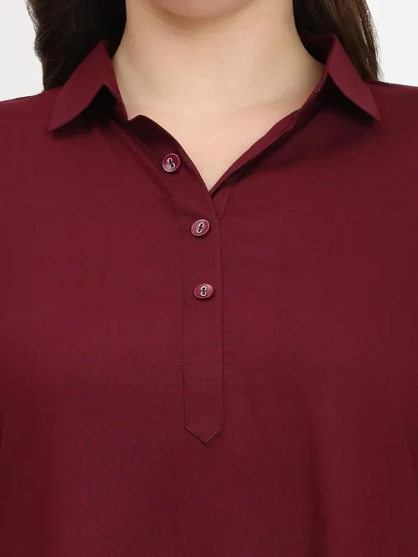 HIBELTS_Women_Solid_Shirt_Collar_Top_With_3_4th_Sleeves_Regular_Fit