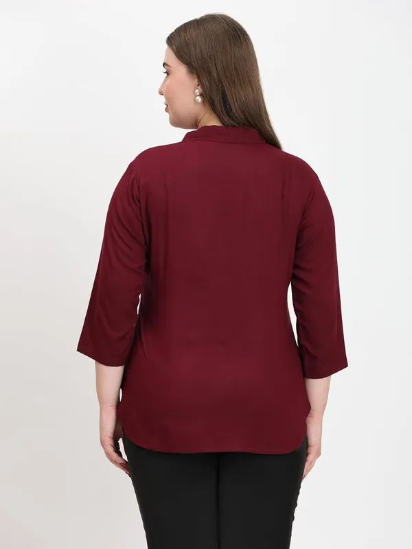 HIBELTS_Women_Solid_Shirt_Collar_Top_With_3_4th_Sleeves_Regular_Fit