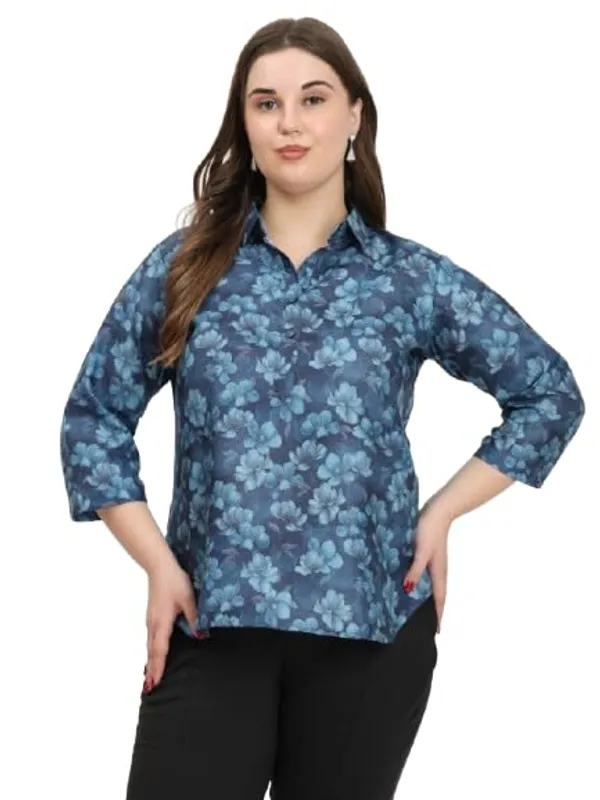 HIBELTS_Women_Solid_Shirt_Collar_Top_With_3_4th_Sleeves_Regular_Fit