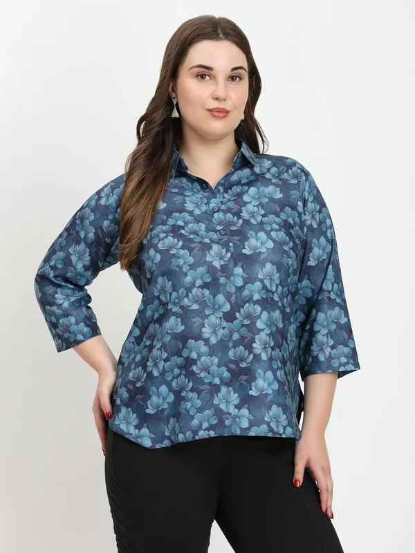 HIBELTS_Women_Solid_Shirt_Collar_Top_With_3_4th_Sleeves_Regular_Fit