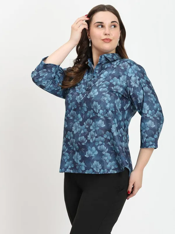 HIBELTS_Women_Solid_Shirt_Collar_Top_With_3_4th_Sleeves_Regular_Fit