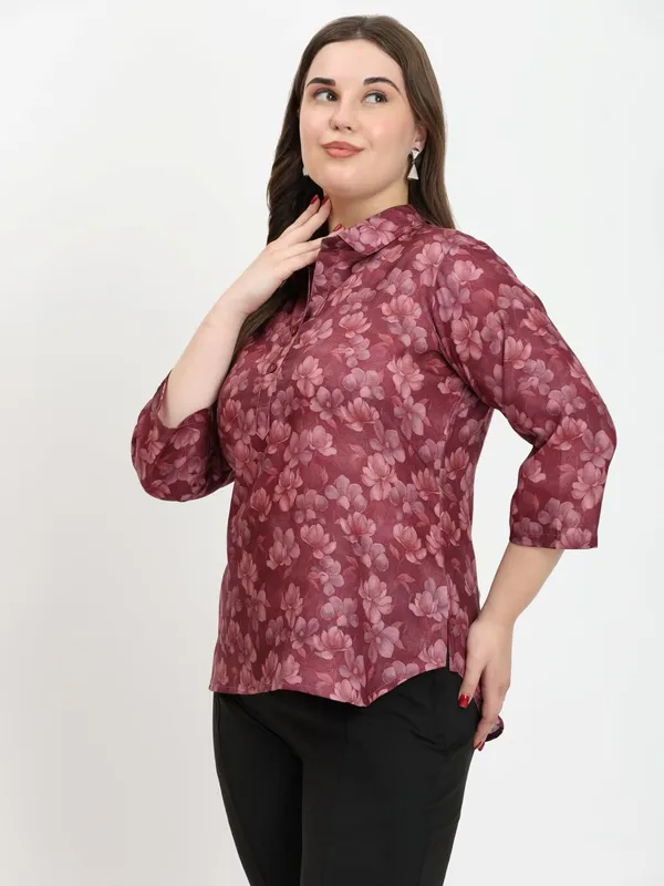 HIBELTS_Women_Solid_Shirt_Collar_Top_With_3_4th_Sleeves_Regular_Fit