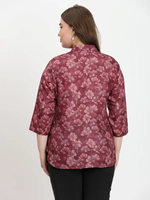 HIBELTS_Women_Solid_Shirt_Collar_Top_With_3_4th_Sleeves_Regular_Fit