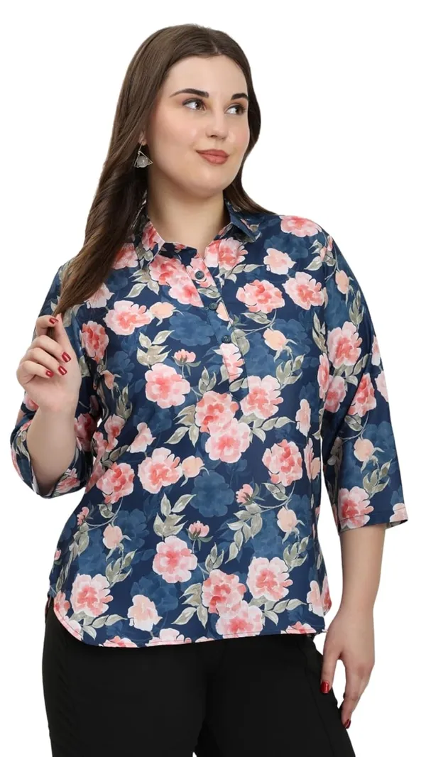 HIBELTS_Women_Solid_Shirt_Collar_Top_With_3_4th_Sleeves_Regular_Fit