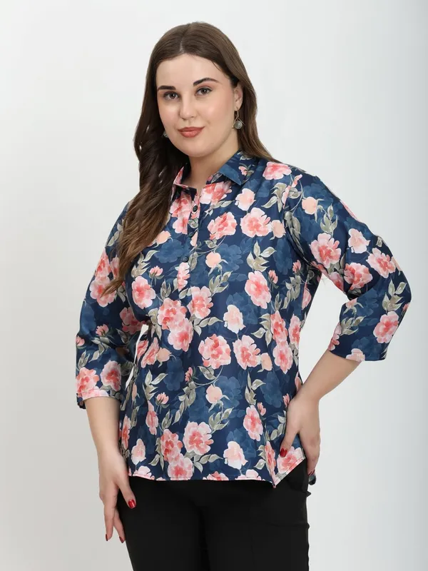HIBELTS_Women_Solid_Shirt_Collar_Top_With_3_4th_Sleeves_Regular_Fit