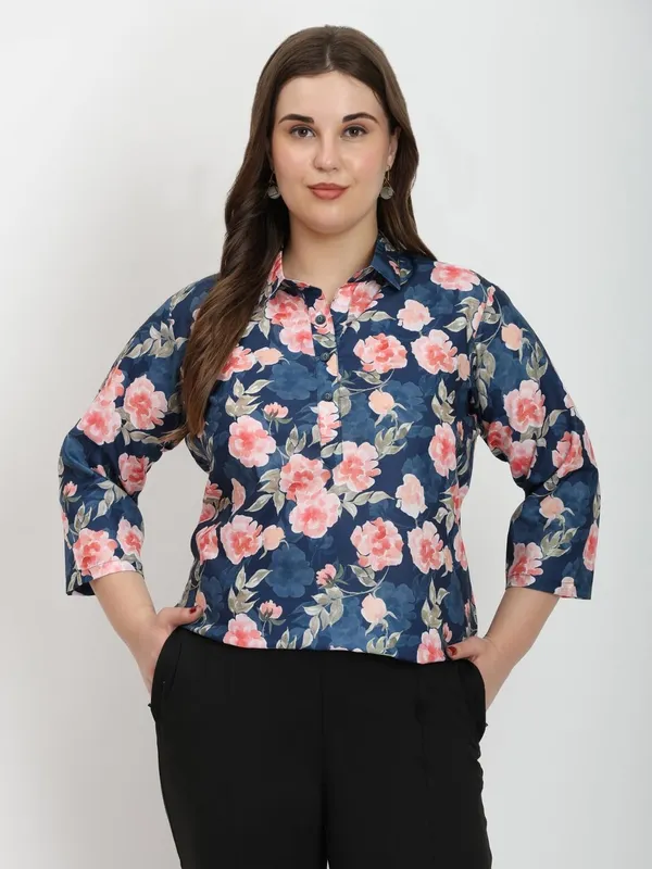 HIBELTS_Women_Solid_Shirt_Collar_Top_With_3_4th_Sleeves_Regular_Fit