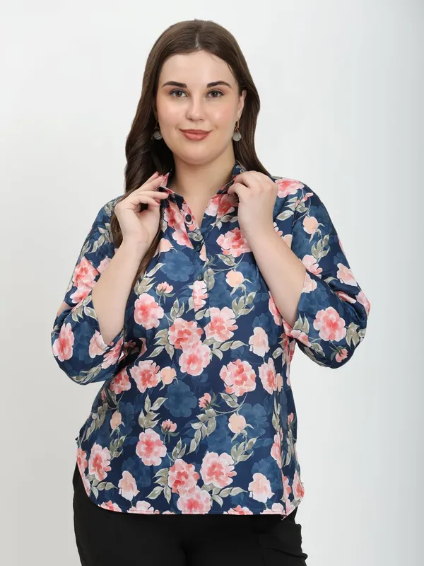 HIBELTS_Women_Solid_Shirt_Collar_Top_With_3_4th_Sleeves_Regular_Fit