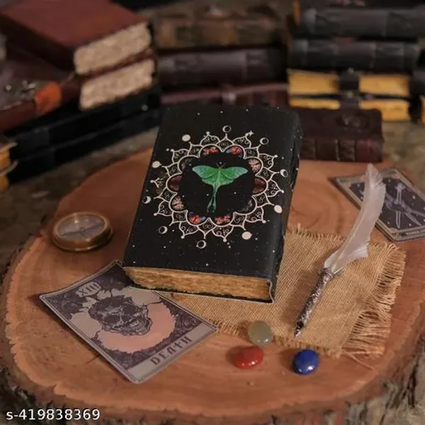 Blank_Spell_Book_Of_Shadows_Charmed_Journal_With_Lock_Clasp_Vintage_Handmade_Leather_Luna_Moths_And_Morpho_Butterfly_Print_Diary_Prayer_Pagan_Witchcraft_Supplies_Wiccan_Decor_Notebook_Daily_7X5