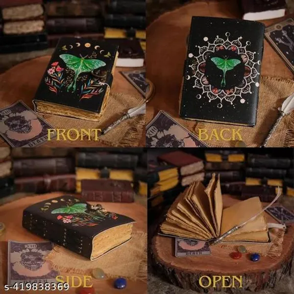 Blank_Spell_Book_Of_Shadows_Charmed_Journal_With_Lock_Clasp_Vintage_Handmade_Leather_Luna_Moths_And_Morpho_Butterfly_Print_Diary_Prayer_Pagan_Witchcraft_Supplies_Wiccan_Decor_Notebook_Daily_7X5