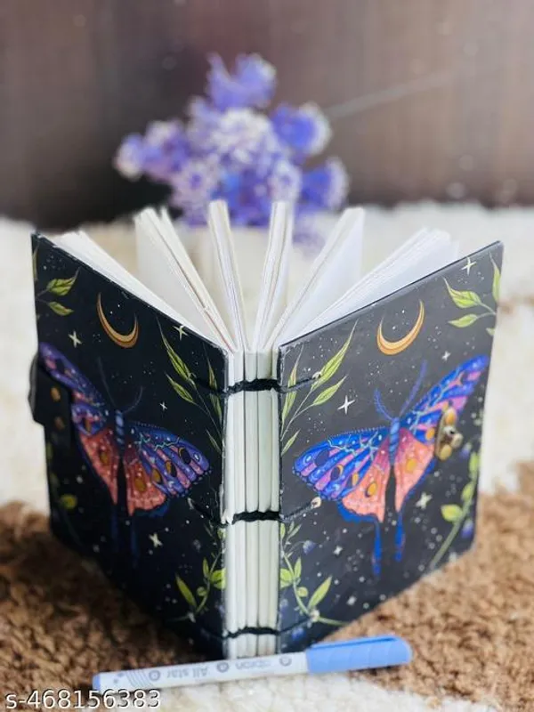 Moon_Luna_Moth_Printed_Diary_Notebook_With_Lock_Clasp_For_Gift_Office_Use_5_7_Inch_200_Pages_A5_Diary_Unruled_200_Pages