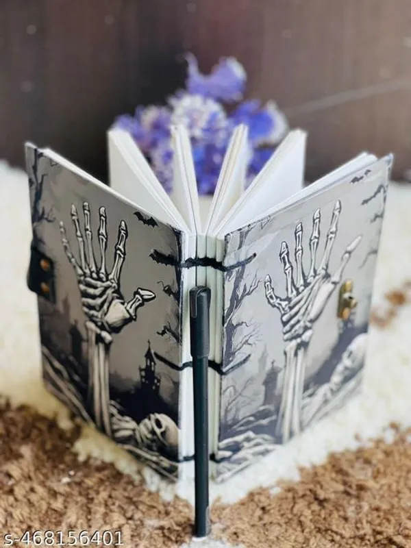 Hand_Skeleton_Printed_Diary_Notebook_With_Lock_Clasp_For_Gift_Office_Use_5_7_Inch_200_Pages_A5_Diary_Unruled_200_Pages